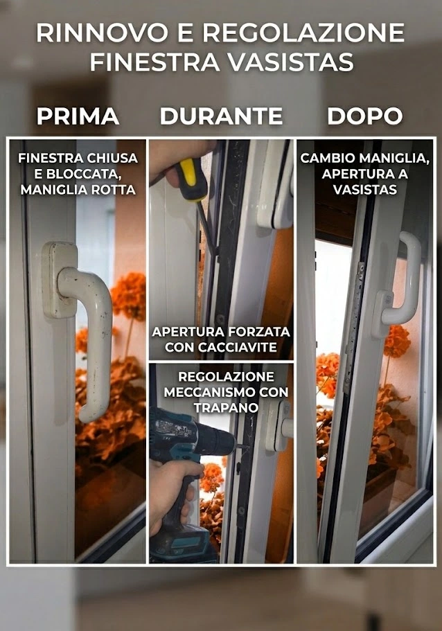 Riparazione di una finestra a vasistas con maniglia bloccata a Roma Parioli